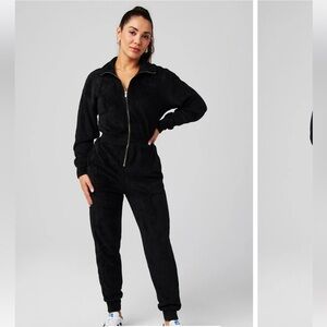 Fabletics Black Cozy Cord Zip Up Jumpsuit